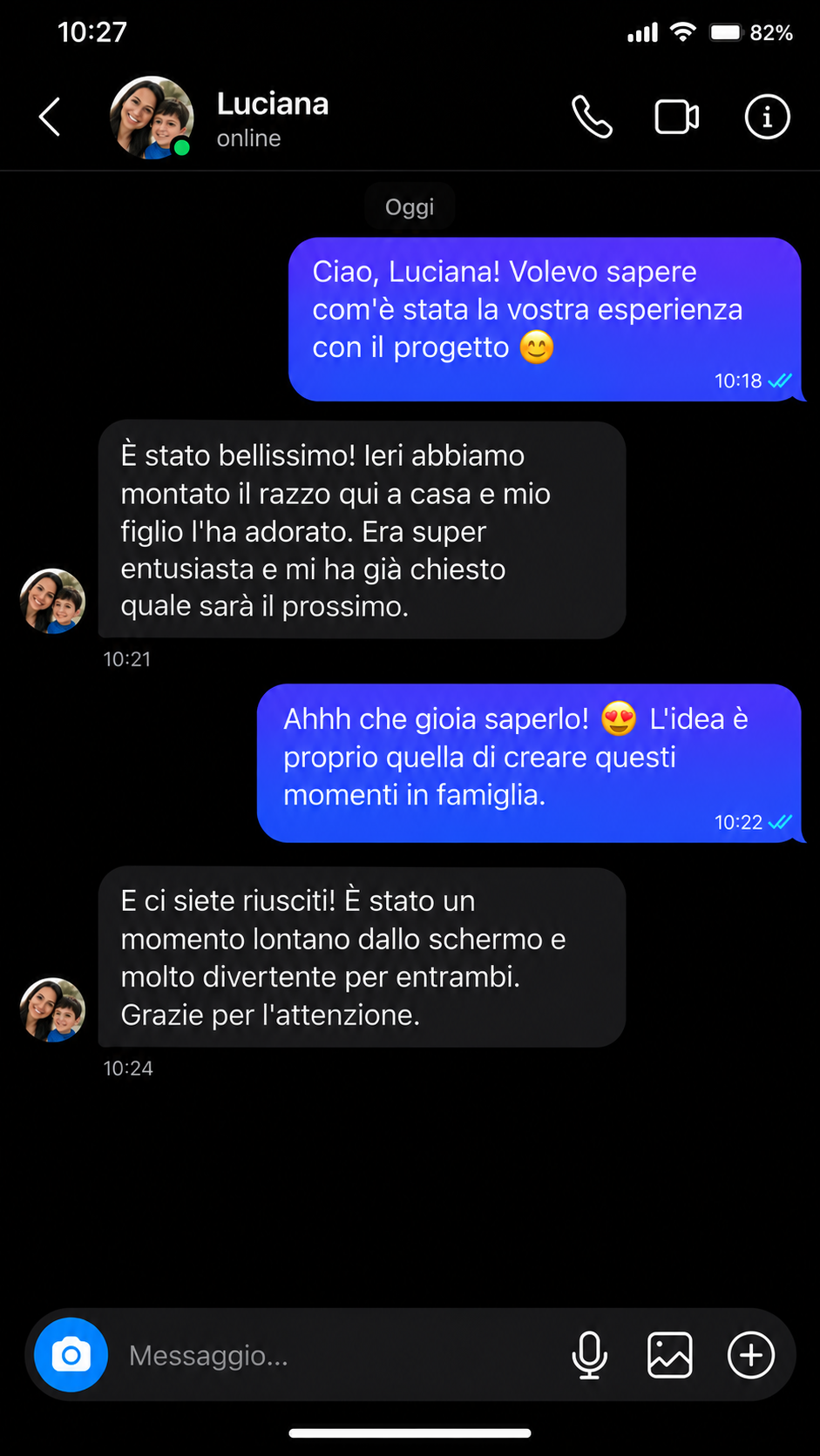 Conversazione con Luciana: madre e figlio hanno costruito un razzo e trascorso un bel momento lontano dagli schermi.