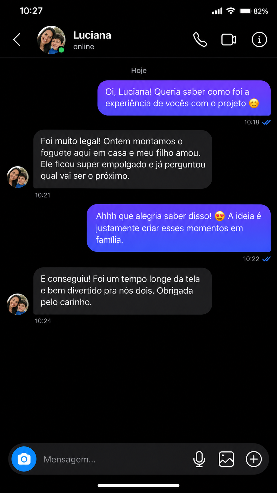 Conversa com Luciana: mãe e filho montaram um foguete e se divertiram longe das telas.